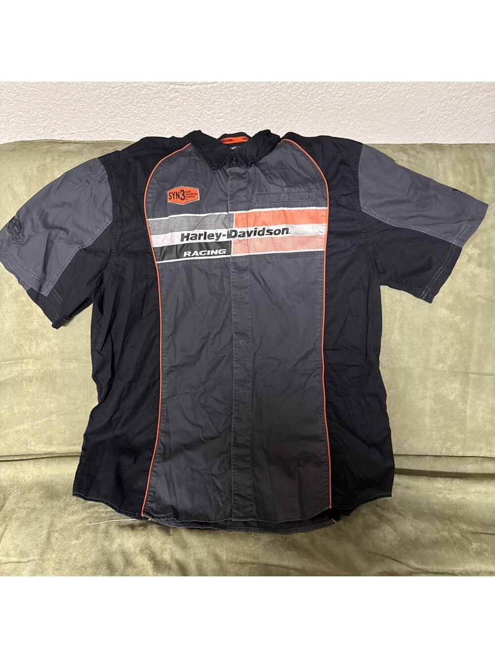 Harley Davidson Men XL Embroidered Button Up Mechanic Shop HD Shirt Black